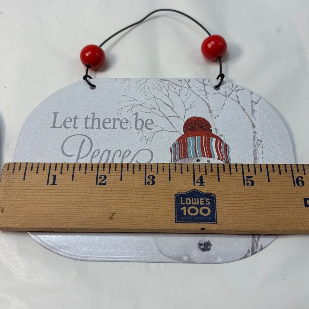 Set of 2 Snowman Christmas Hanging Signs Winter Wishes Peace on Earth C22244